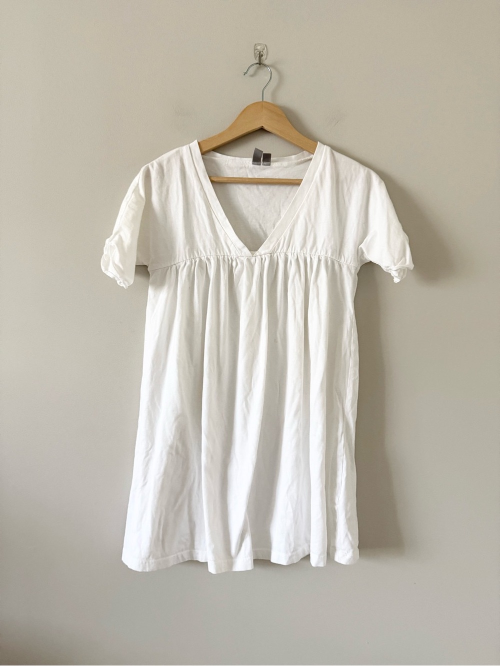 ASOS White V-Neck Babydoll Tunic Short Sleeve Cotton Size 4